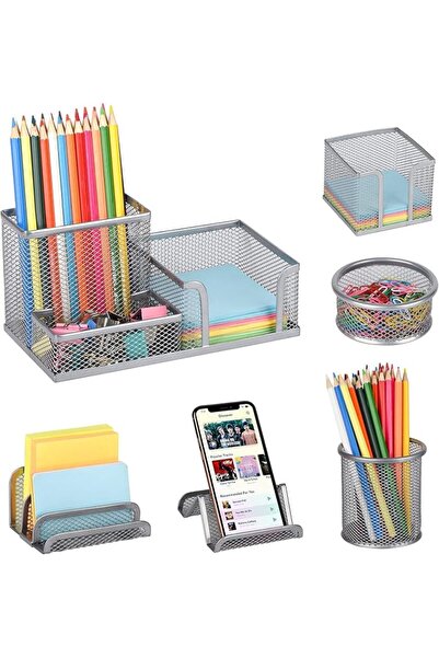 GENERAL Mesh Desk Organizer Set, 6 Pieces Pen Holder set with 3 Compartments ...