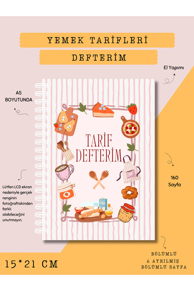 Else Craft Yemek Tarifleri Defterim - 6 BÖLÜMLÜ - Pembe - No:5
