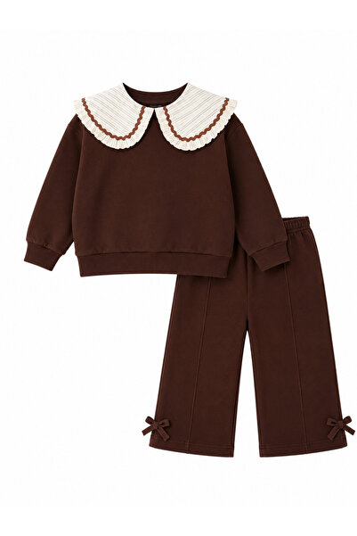 Mono Kids Kız Çocuk Bebe Yaka Fiyonk Detaylı İkili Takım – Sweatshirt Pantolon