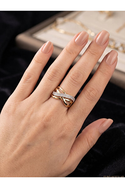 XUPING JEWELRY Xuping 14K Altın Kaplama İki Sıra Zirkon Taşlı Çapraz Geçmeli ...