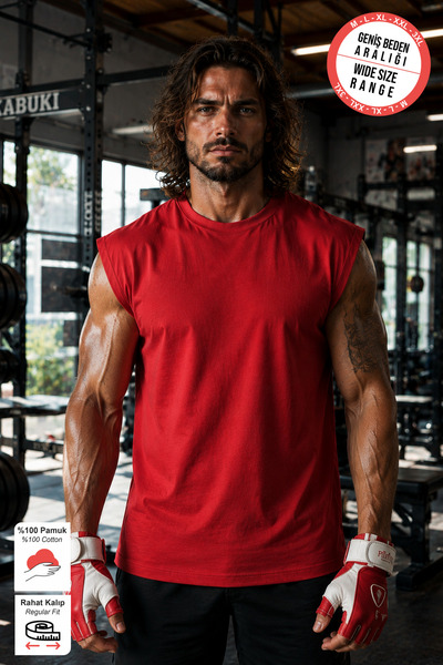 BESSA Red Sportsman's Tank Top Unprinted Crew Neck Cotton Sleeveless Tank Top...
