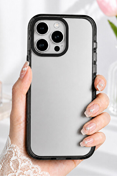 iPhone 13 Pro Kılıf Darbe Emici Köşe Kenar Korumalı Kamera Çerçeveli Şeffaf Sert Arka Kapak
