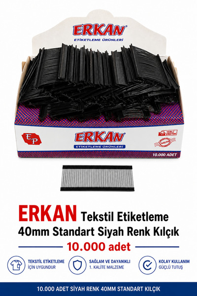 ERKAN 40 mm Standart Siyah Tekstil Etiket Kılçık (10.000 ADET)