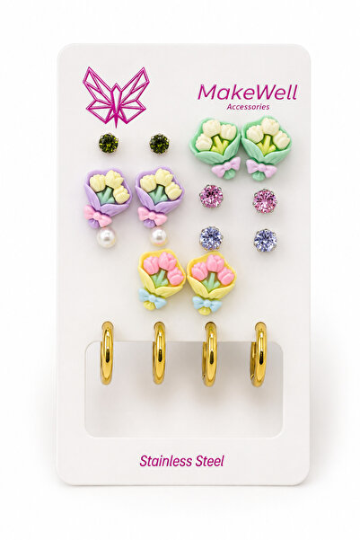 MakeWell 9 Pairs Women's Earrings Set – 7 Pairs Needle Tulip Bouquet Pearl an...