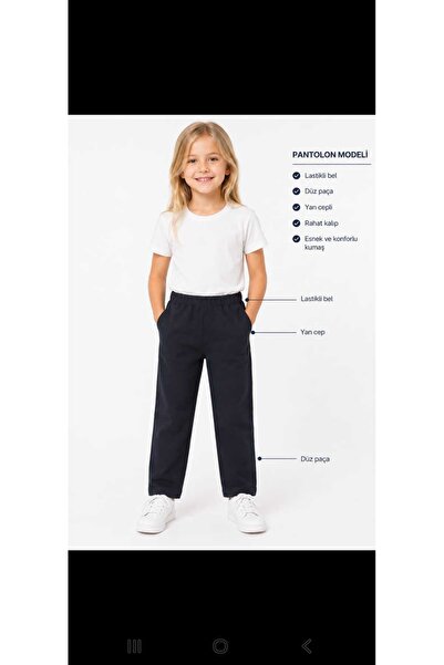 Trendmirend Pantaloni de școală din pânză de calitate, cu talie elastică, pen...