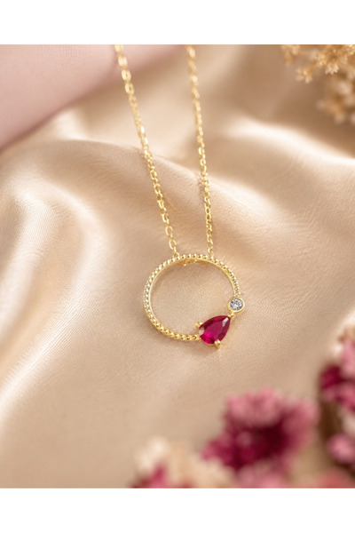 Sarezza Gold 8 Ayar Altın Yakut ve Pırlantalı Kızıl Zarafet Kolye