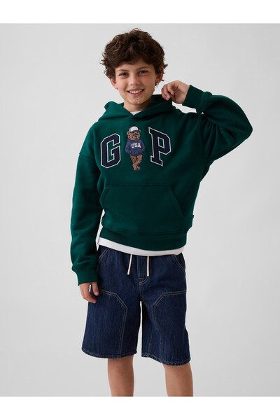 GAP Erkek Çocuk Koyu Yeşil VintageSoft Relaxed Brannan Bear Logo Sweatshirt