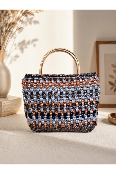 Nafta Women's Knitted Handbag Metallic Color Satin Lined Stylish Evening Dres...