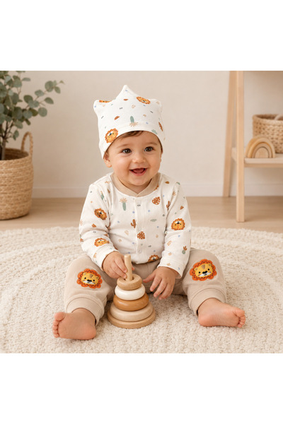EDM Kidss 100% Cotton Baby Boy Cute Lion Patterned 3-Piece Newborn Hospital D...