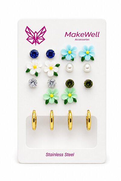 MakeWell 9 Pairs Women's Earrings Set – 7 Pairs Colorful Flower Pearl and Rhi...