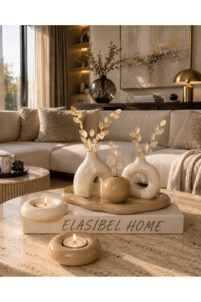 ELASİBEL HOME Kahve Minimal Dekoratif Vazo Seti, 10 cm 6 parça Vazo seti
