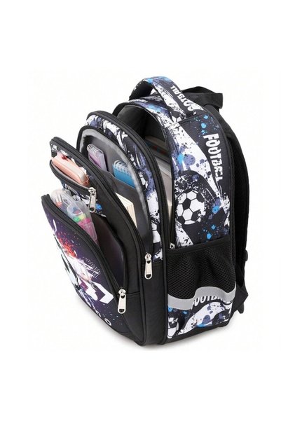 Joystos Rucsac școlar pentru copii, JOYSTOS, Multifuncțional, Design cu tematică de fotbal, Ergonomic, Impermeabil, 16 x 11 x 6.5 inch, pentru școală și activități zilnice, Vârsta 5-12 ani
