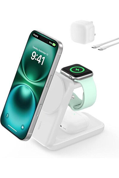 Belkin Limited شاحن بيلكن ألترا تشارج 3 في 1 لاسلكي مغناطيسي بتقنية Qi2، 25 و...