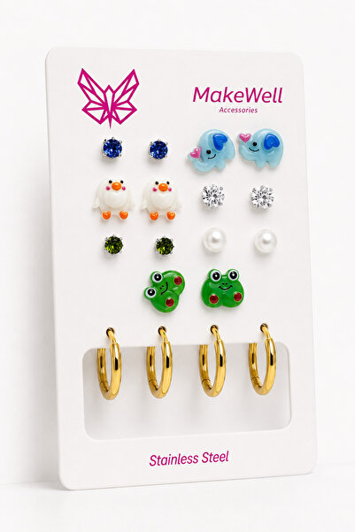 MakeWell 9 Pairs Women's Earring Set – 7 Pairs Pierced Cute Elephant Chick Fr...