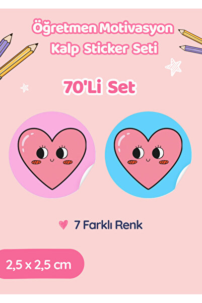 70'li Kalp Temalı Öğretmen Motivasyon ve Ödev Sticker Seti / Etiket