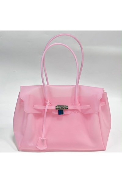 BAGS شنطة جيلي شفافة خفيفة ومقاومة للماء – مقاس 35×24×17 سم - لون وردي