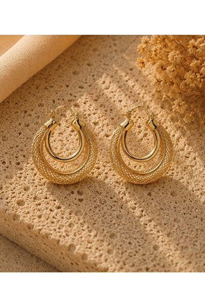 ACAR TAKI Interlocking, Gold Color, Double Ring Looking Sparkling Earrings Ac...