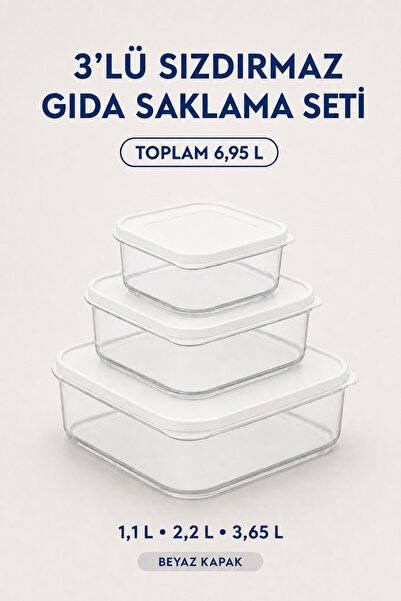 3’lü Sızdırmaz Gıda Saklama Kabı Seti 1,1 L 2,2 L 3,65 L