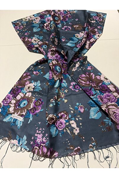 ipekevi Smoked Turquoise Dream Bouquet Patterned Silk Shawl