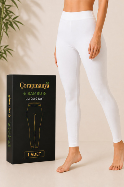 çorapmanya Kadın Bambu Uzun Tayt Siyah - Beyaz - Ten