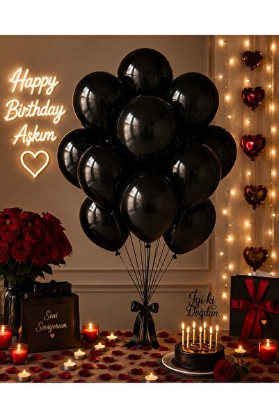 Partixa Siyah Lateks 10'lu Balon Demeti - Romantik Doğum Günü ve Yıldönümü Sü...