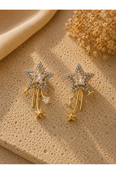 ACAR TAKI Stone-Set, Gold Color, Comet Star Earrings Acr9805