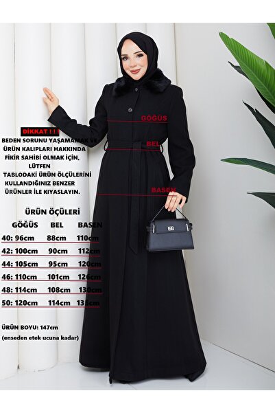 Doque Kadın Kışlık Kaşe Pardesü Düğmeli Genç Spor Model Yakası Kürklü Tam Boy 58016 DAR KALIP