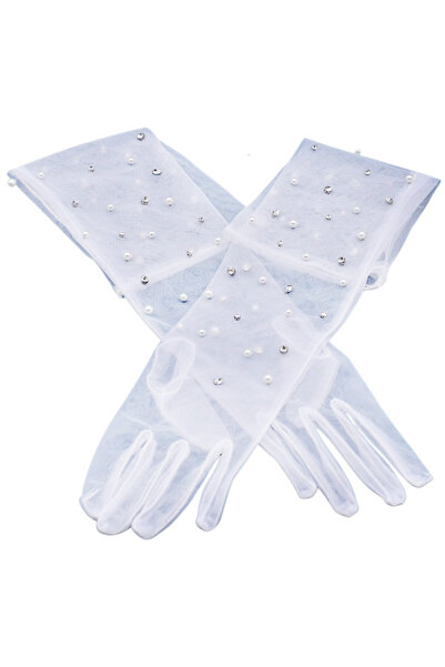 VeeShop Manusi pentru mireasa lungi, din tulle, cu perle si cristale