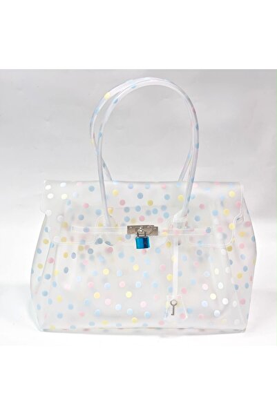 BAGS شنطة جيلي شفافة خفيفة ومقاومة للماء – مقاس 35×24×17 سم - الوان شفاف+ منقط