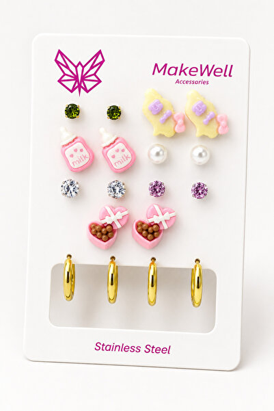 MakeWell 9 Pairs Women's Earrings Set – 7 Pairs Pierced Milk Bottle Gift Box ...