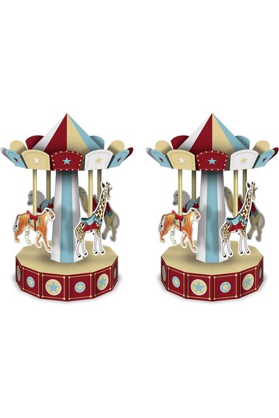 Beistle 3-D Vintage Sirk Carousel Centerpieces 2 Parça, 10", Çok Renkli