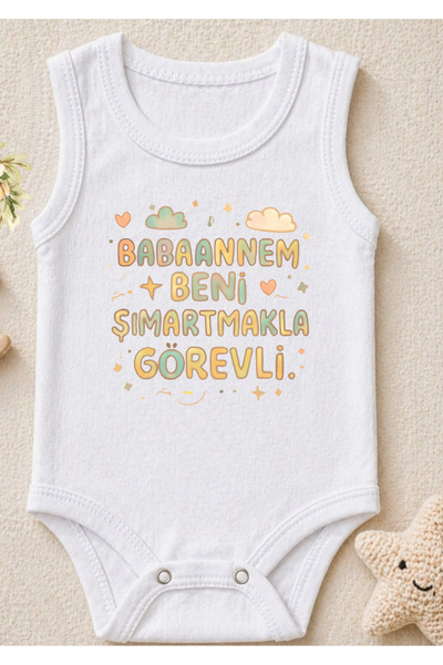 Alandres %100 Pamuk Çıtçıtlı Bebek Zıbın Babaannem Beni Şımartmakla Görevli B...