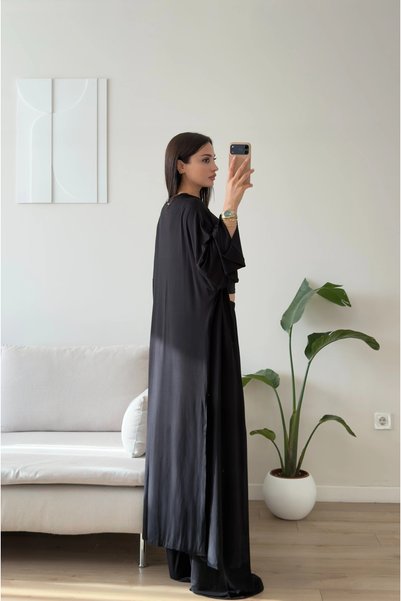 Zoom Butik Üçlü Hırkalı Viskon Takım - SİYAH