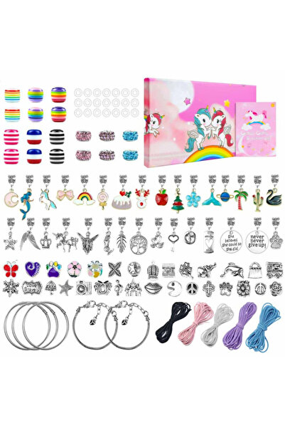 VeeShop Set creatie bratari, 121 charmuri colorate, 5 bratari, 5 coliere, uni...