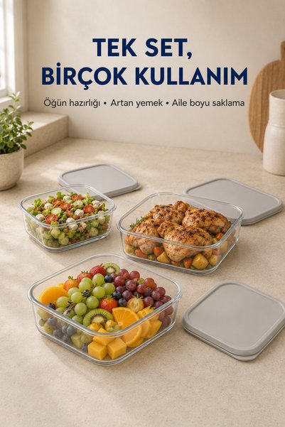 Nuaen 3-Piece Leak-Proof Food Storage Container Set 1.1 L 2.2 L 3.65 L