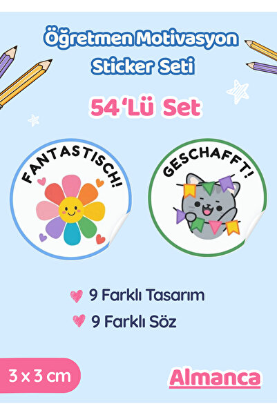 Miko Miko Şeyler 54’lü Almanca Öğretmen Motivasyon ve Ödev Sticker Seti / Etiket