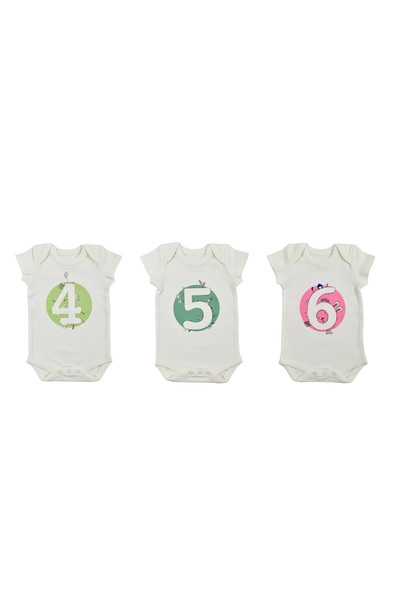 Bee Berry Kids Organik GOTS Sertifkalı 3'lü Unısex Bebek Body 4-5-6 Ay