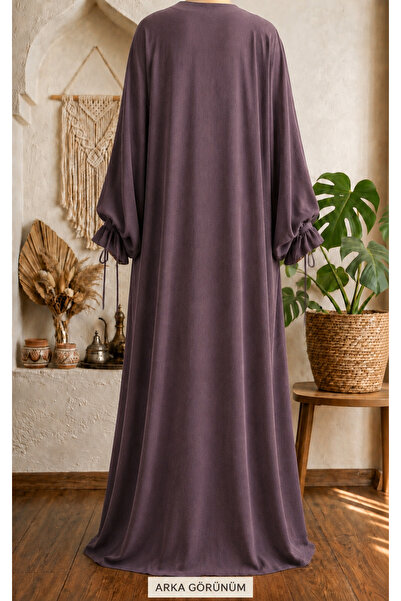 MERVERA Silk Kupra Yarasakol Lace-Up Cuff Loose Tesettür Dress Ferace