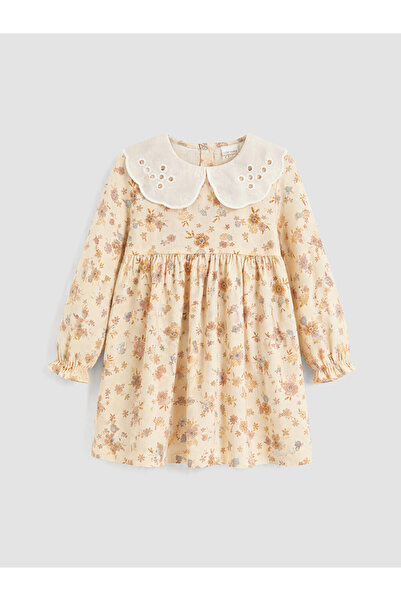 LC Waikiki Peak New Season Ecru Baby Collar Floral Girl's Dress