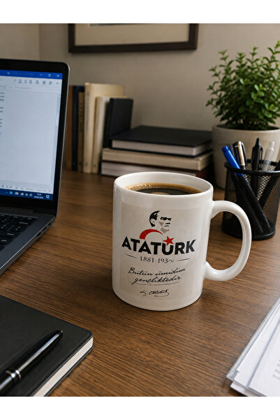 Beyaz Atatürk temalı kupa