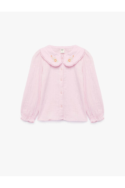 Koton Long Sleeve Floral Embroidered Cotton Baby Collar Shirt