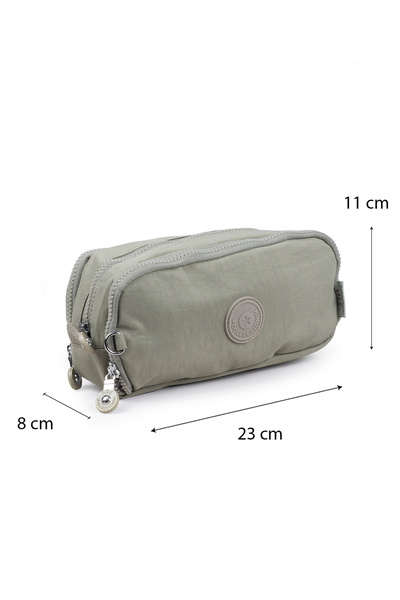 İMAKS Large Size Crinkle 3 Zipper Pen Holder Mobile Phone Makeup Handbag School Bag Wallet Beige 1415K
