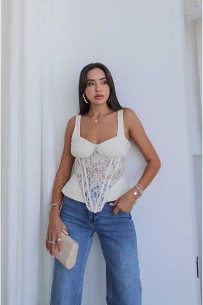 Havoş Ecru Underwire Lace Corset Blouse