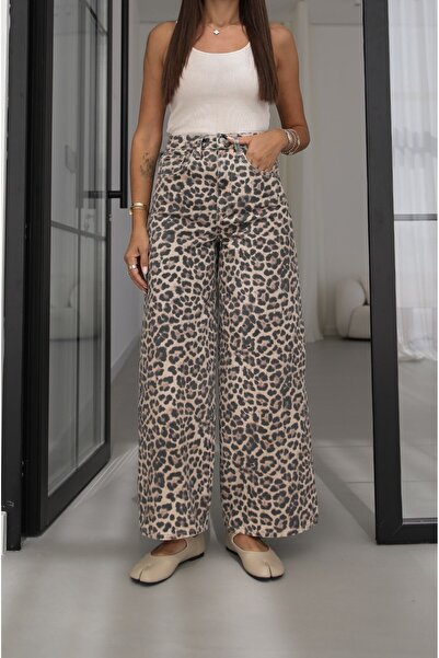Havoş Leopard Pattern Wide Leg Jeans