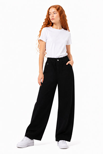 GİYİCEM TEKSTİL Pantaloni din denim cu croială largă și talie elastică pentru...
