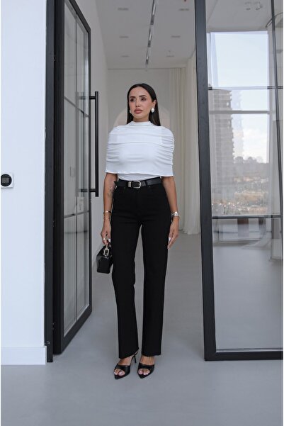 Havoş Black Cut-Cut Hem Belted Jeans
