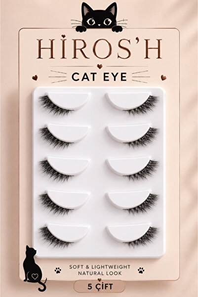 HİROS'H 5 Çift Cat Eye Takma Kirpik Seti Doğal Görünümlü Kedi Gözü Kirpik Seti