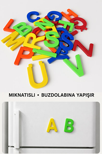 lina hobby 29 Parça Türkçe Alfabe Mıknatıslı Harf Seti Renkli Buzdolabı Magne...