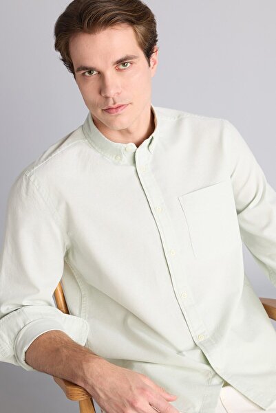 DeFacto 100% Cotton Regular Fit Polo Collar Oxford Basic Long Sleeve Shirt A8...