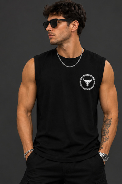 Trend Mixs Men's Sleeveless Printed T-Shirt Crew Neck Relaxed Fit Sports Athlete